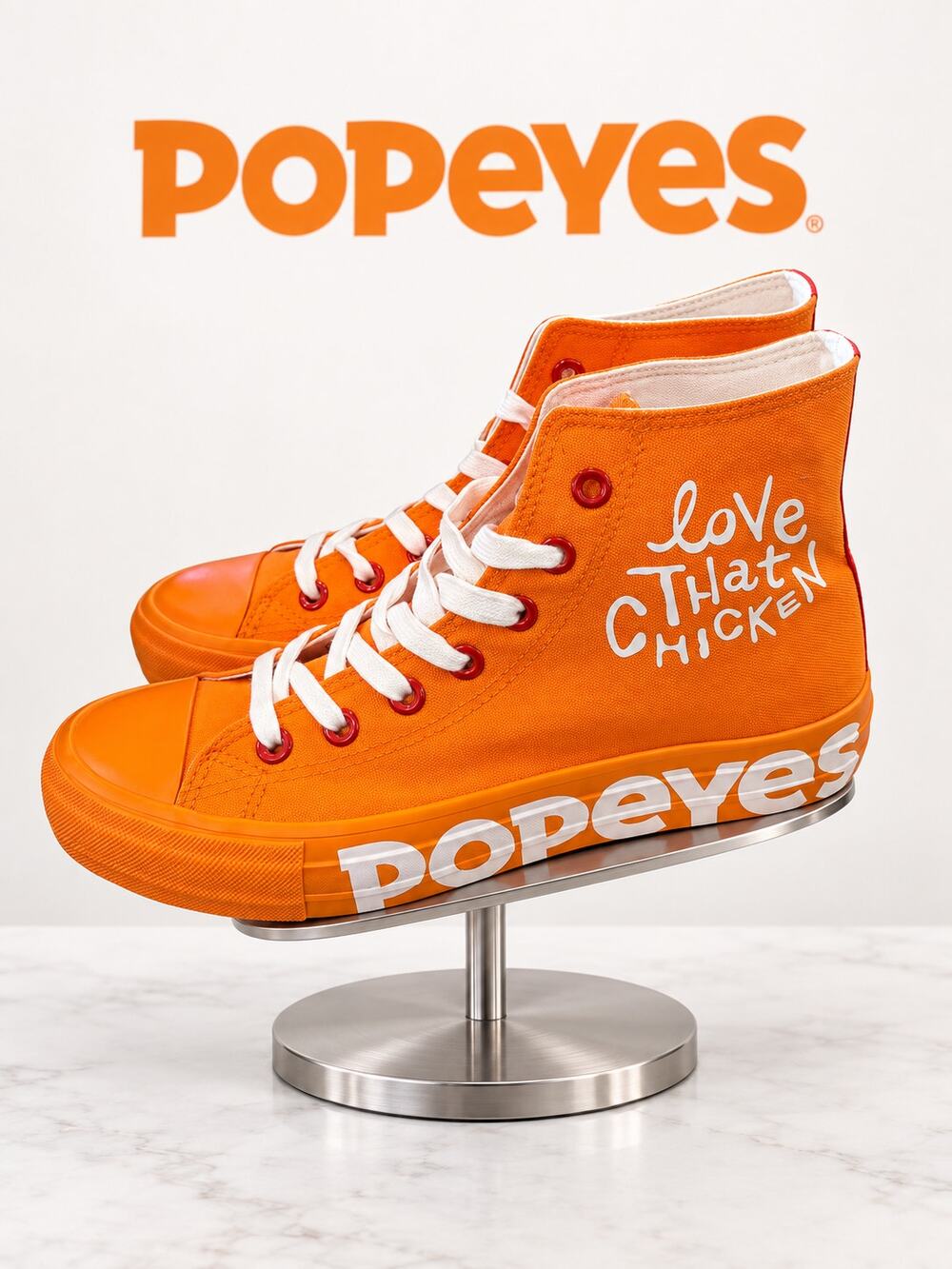 NEW Popeyes Cajun Kicks Orange High Top Sneakers Men’s Size 9